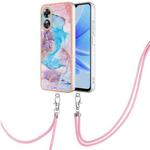 For OPPO A17 Electroplating IMD TPU Phone Case with Lanyard(Blue Marble)
