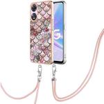 For OPPO A78 / A58 Electroplating IMD TPU Phone Case with Lanyard(Pink Scales)