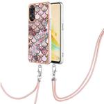 For OPPO Reno8 T 4G Electroplating IMD TPU Phone Case with Lanyard(Pink Scales)