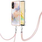 For OPPO Reno8 T 4G Electroplating IMD TPU Phone Case with Lanyard(White Marble)