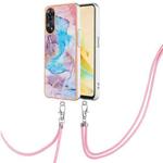 For OPPO Reno8 T 4G Electroplating IMD TPU Phone Case with Lanyard(Blue Marble)