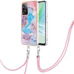 For OPPO A57 4G/A77 5G Taiwan/K10 5G Global Electroplating IMD TPU Phone Case with Lanyard(Blue Marble)