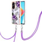 For OPPO A98 Electroplating IMD TPU Phone Case with Lanyard(Purple Flower)