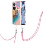 For OPPO Reno10 5G Global Electroplating IMD TPU Phone Case with Lanyard(Dream Butterfly)