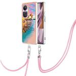 For OPPO Reno10 Pro 5G Global Electroplating IMD TPU Phone Case with Lanyard(Dream Butterfly)