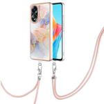For OPPO A58 4G Electroplating IMD TPU Phone Case with Lanyard(White Marble)