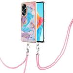 For OPPO A58 4G Electroplating IMD TPU Phone Case with Lanyard(Blue Marble)