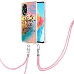 For OPPO A58 4G Electroplating IMD TPU Phone Case with Lanyard(Dream Butterfly)