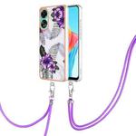For OPPO A78 4G Electroplating IMD TPU Phone Case with Lanyard(Purple Flower)