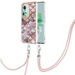 For OPPO Reno11 5G Global Electroplating IMD TPU Phone Case with Lanyard(Pink Scales)