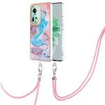 For OPPO Reno11 5G Global Electroplating IMD TPU Phone Case with Lanyard(Blue Marble)