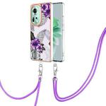 For OPPO Reno11 5G Global Electroplating IMD TPU Phone Case with Lanyard(Purple Flower)