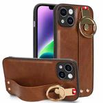 For iPhone 13 mini Wristband Leather Back Phone Case(Brown)