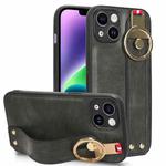 For iPhone 13 Wristband Leather Back Phone Case(Green)