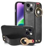 For iPhone 13 Wristband Leather Back Phone Case(Black)