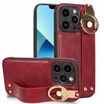 For iPhone 13 Pro Wristband Leather Back Phone Case(Red)