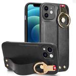 For iPhone 12 mini Wristband Leather Back Phone Case(Black)
