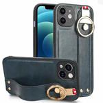 For iPhone 12 Wristband Leather Back Phone Case(Blue)