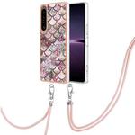 For Sony Xperia 1 IV Electroplating IMD TPU Phone Case with Lanyard(Pink Scales)