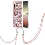 For Sony Xperia 5 IV Electroplating IMD TPU Phone Case with Lanyard(Pink Scales)