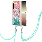 For Sony Xperia 5 IV Electroplating IMD TPU Phone Case with Lanyard(Colorful Scales)