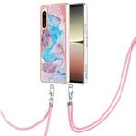 For Sony Xperia 5 IV Electroplating IMD TPU Phone Case with Lanyard(Blue Marble)