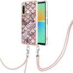 For Sony Xperia 10 IV Electroplating IMD TPU Phone Case with Lanyard(Pink Scales)