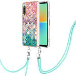 For Sony Xperia 10 IV Electroplating IMD TPU Phone Case with Lanyard(Colorful Scales)