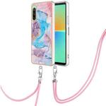 For Sony Xperia 10 IV Electroplating IMD TPU Phone Case with Lanyard(Blue Marble)