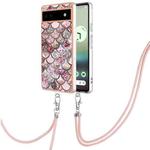 For Google Pixel 6a Electroplating IMD TPU Phone Case with Lanyard(Pink Scales)