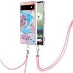 For Google Pixel 6a Electroplating IMD TPU Phone Case with Lanyard(Blue Marble)