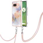 For Google Pixel 7a Electroplating IMD TPU Phone Case with Lanyard(White Marble)