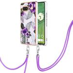 For Google Pixel 7a Electroplating IMD TPU Phone Case with Lanyard(Purple Flower)