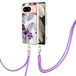 For Google Pixel 8 Electroplating IMD TPU Phone Case with Lanyard(Purple Flower)