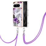 For Google Pixel 8 Pro Electroplating IMD TPU Phone Case with Lanyard(Purple Flower)