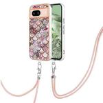 For Google Pixel 8a Electroplating IMD TPU Phone Case with Lanyard(Pink Scales)