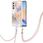 For Samsung Galaxy A24 4G Electroplating IMD TPU Phone Case with Lanyard(White Marble)