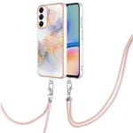 For Samsung Galaxy A05s Electroplating IMD TPU Phone Case with Lanyard(White Marble)