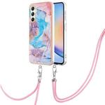 For Samsung Galaxy A25 5G Electroplating IMD TPU Phone Case with Lanyard(Blue Marble)