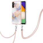 For Samsung Galaxy A35 Electroplating IMD TPU Phone Case with Lanyard(White Marble)