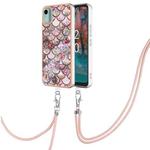 For Nokia C12 Electroplating IMD TPU Phone Case with Lanyard(Pink Scales)