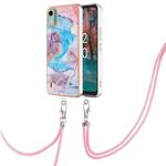 For Nokia C12 Electroplating IMD TPU Phone Case with Lanyard(Blue Marble)