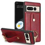 For Google Pixel 7 Wristband Leather Back Phone Case(Red)