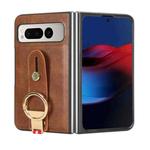 For Google Pixel Fold Wristband Leather Back Phone Case(Brown)