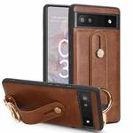 For Google Pixel 6a Wristband Leather Back Phone Case(Brown)