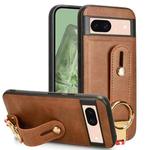 For Google Pixel 8a Wristband Leather Back Phone Case(Brown)