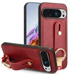 For Google Pixel 9 Pro Wristband Leather Back Phone Case(Red)