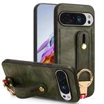 For Google Pixel 9 Pro Wristband Leather Back Phone Case(Green)