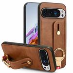 For Google Pixel 9 Pro Wristband Leather Back Phone Case(Brown)