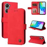 For vivo Y03 4G Skin Feel Life Tree Metal Button Leather Phone Case(Red)